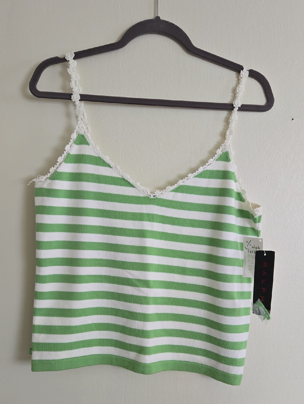 RALPH LAUREN Green and White Stripe Tank Top